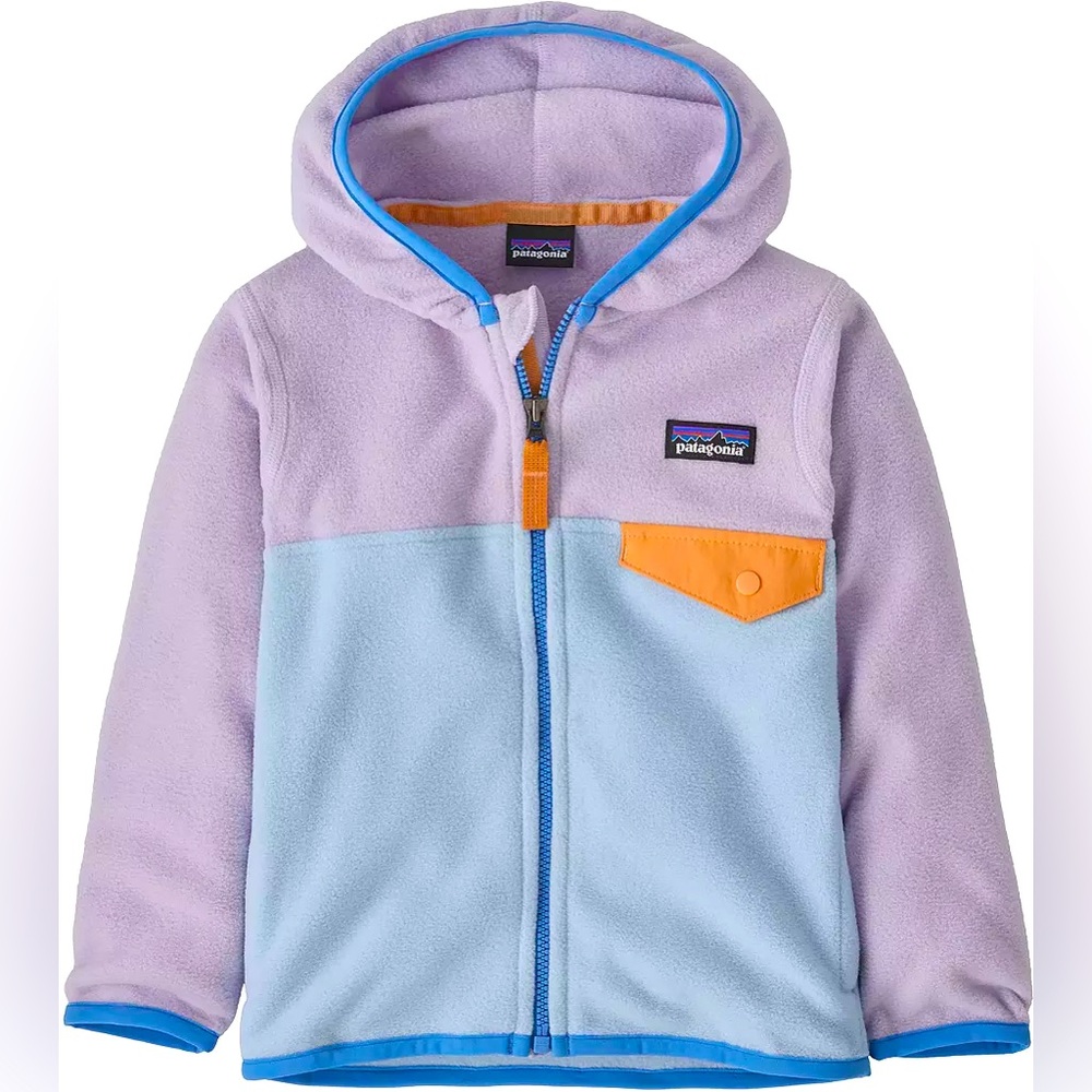 Patagonia Kids Fleece Jacket in Lavender, Light Blue & Orange Trim